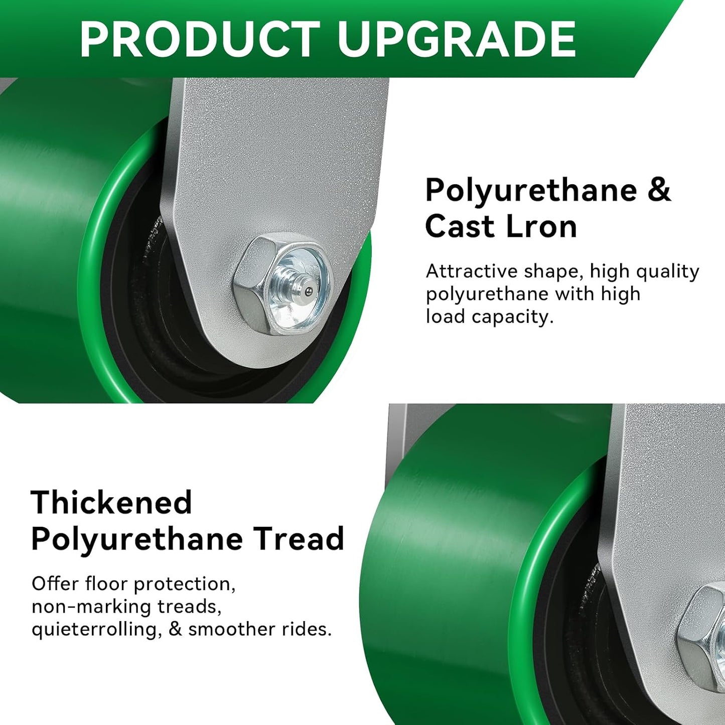 3"x2" Heavy Duty Industrial Casters - 3200 Lb Capacity, 4 Rigid Polyurethane on Steel Wheel, for Platform Trucks, U-Boat Carts, Workbenches, and Industrial Equipment (4 Rigid)