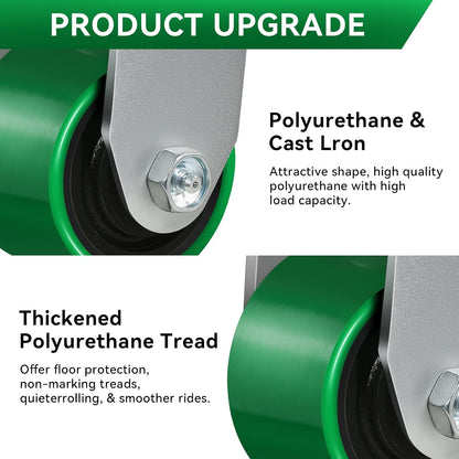 3"x2" Heavy Duty Industrial Casters - 3200 Lb Capacity, 4 Rigid Polyurethane on Steel Wheel, for Platform Trucks, U-Boat Carts, Workbenches, and Industrial Equipment (4 Rigid)