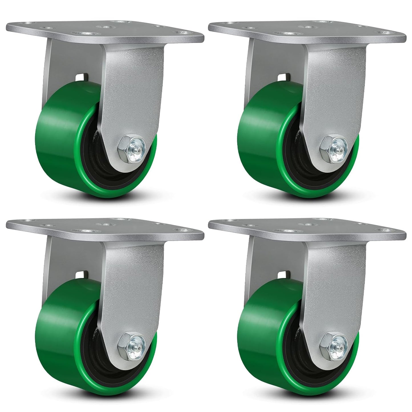 3"x2" Heavy Duty Industrial Casters - 3200 Lb Capacity, 4 Rigid Polyurethane on Steel Wheel, for Platform Trucks, U-Boat Carts, Workbenches, and Industrial Equipment (4 Rigid)