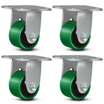 3"x2" Heavy Duty Industrial Casters - 3200 Lb Capacity, 4 Rigid Polyurethane on Steel Wheel, for Platform Trucks, U-Boat Carts, Workbenches, and Industrial Equipment (4 Rigid)